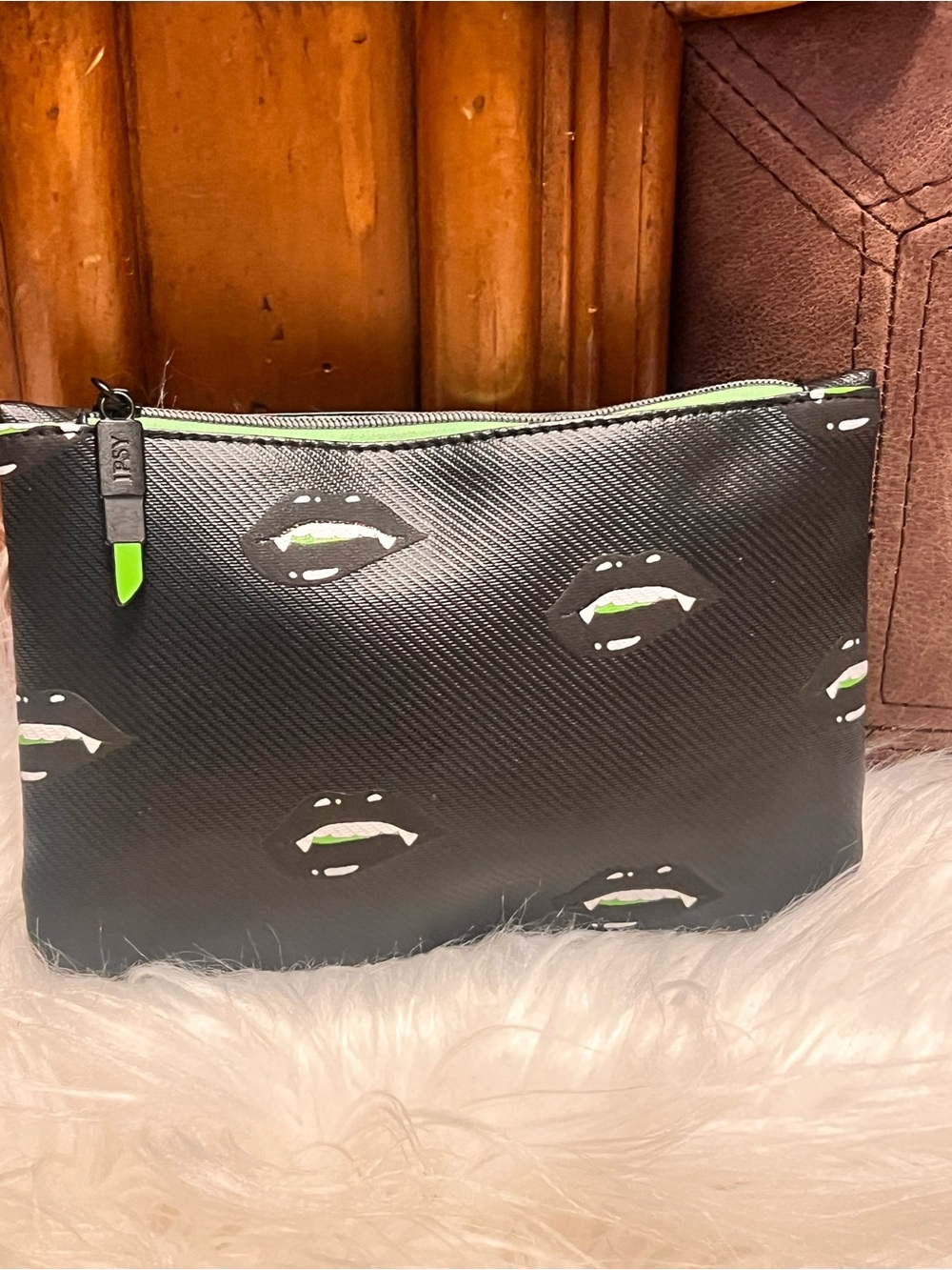 ipsy Black vampire lils with Green  makeup bag